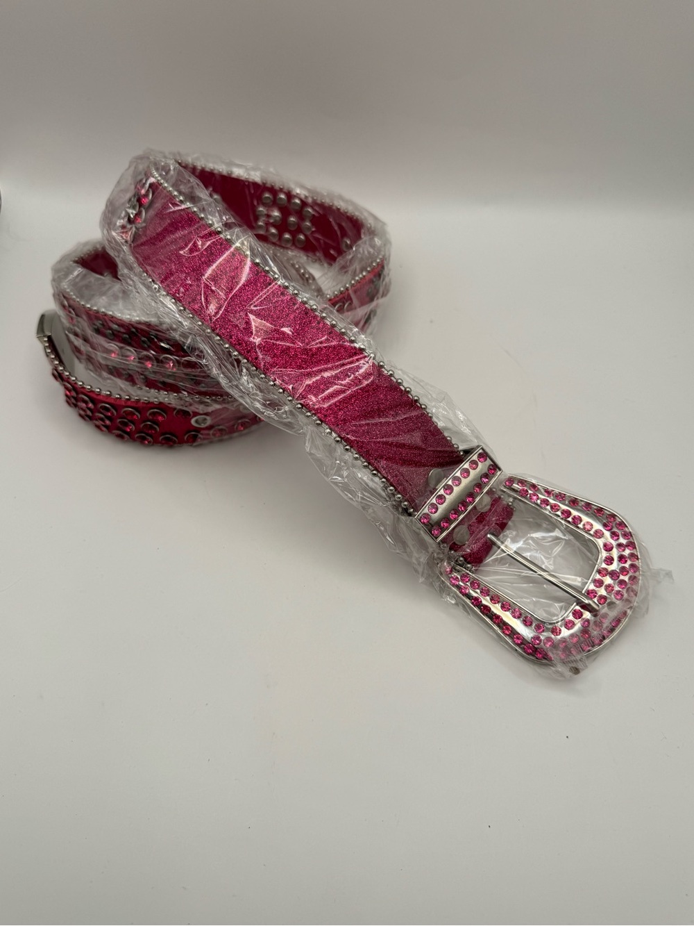 Pink Rhinestone Glitter Western Belt Y2K Bling Studded NEW
